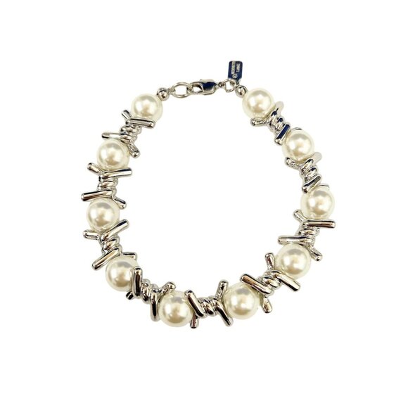 Kenneth Jay Lane, Silver Twist Knotted Pearl Necklace - Picture 5 of 6